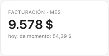 Panel interno, tarjeta del mes en curso: 9.578 dólares netos.